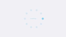Minimalist loading animation featuring a blinking Loading… text at the center and a circular spinner made of blue dots rotating with fading alpha. Smooth and modern design, ideal for your needs.  - Powered by Shutterstock - Get 15% off with code: PIKWIZARD15
