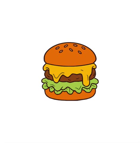 Growing Burger Loop Animation From Mini to Giant Bun. Growing Cartoon Burger Loop. Burger Icon Growing Animation Loop. Burger Size Expansion Animation.hamburger vector art animation. 