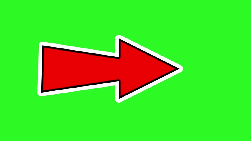 Animated red arrow on a green screen background. This bold graphic pointer is perfect for a call to action, overlay, or social media video element to direct attention.