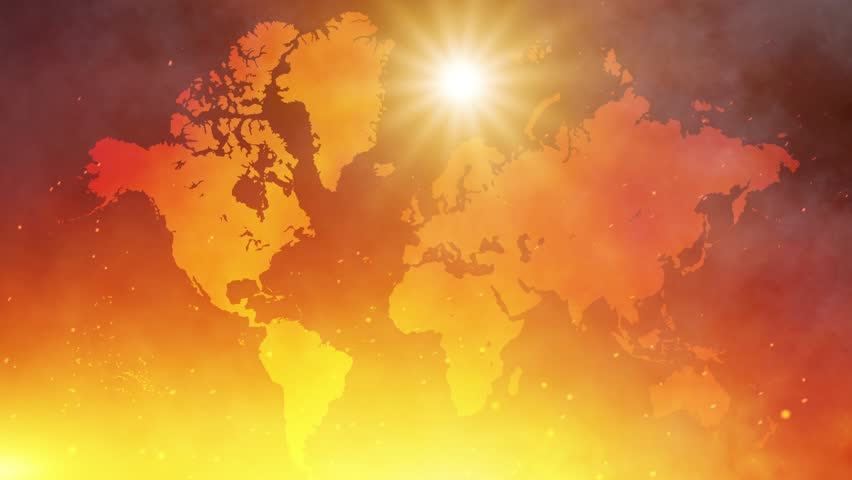 Climate change concept background showing global temperature rise with heat wave effects and blazing sun