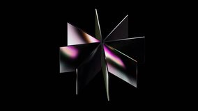 Abstract 3D star-like shape with sharp-edged reflective surfaces and iridescent lighting on a black background. Seamless 4K loop animation. Abstract tech design element for cyber or digital themes. - Powered by Shutterstock - Get 15% off with code: PIKWIZARD15