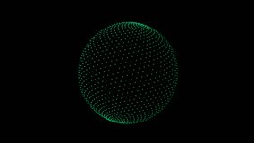 Seamless 4K loop animation of spinning digital sphere composed of green glowing dots on black background. 3D abstract visualisation of data, network, or tech concept. - Powered by Shutterstock - Get 15% off with code: PIKWIZARD15