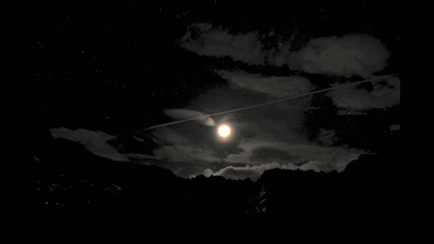 Breathtaking 4K timelapse capturing the moon, drifting clouds, and stars in motion. A magical, fixed night sky scene perfect for cinematic use or ambiance.