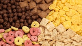 Different types of breakfast cereals in plate top view, rotation - Powered by Shutterstock - Get 15% off with code: PIKWIZARD15