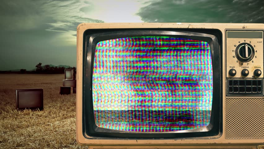Analog TV VHS noise glitches. Retro old television isolated. Classic Vintage Retro Style television.