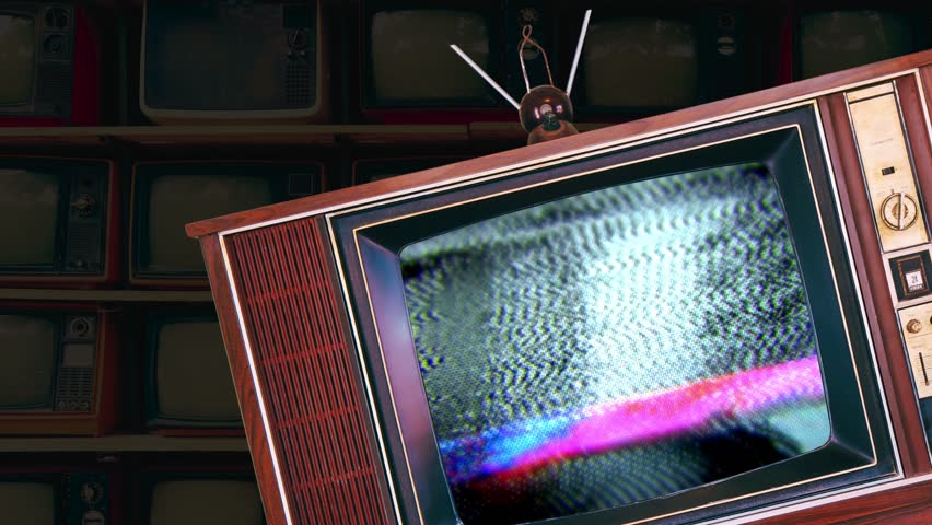 Analog TV VHS noise glitches. Retro old television isolated. Classic Vintage Retro Style television.