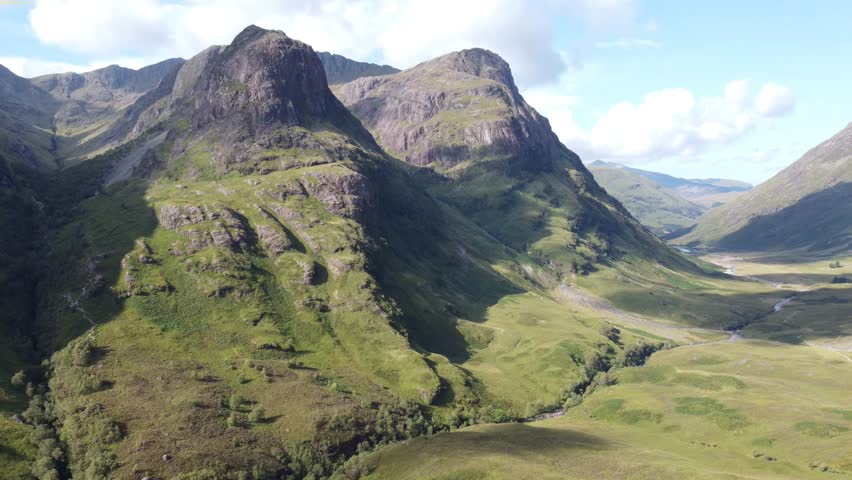 Aerial view of the Three Sisters mountains, United Kingdom.