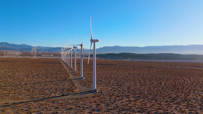 Drone Flyover of Wind Turbines with One Inactive in California Desert