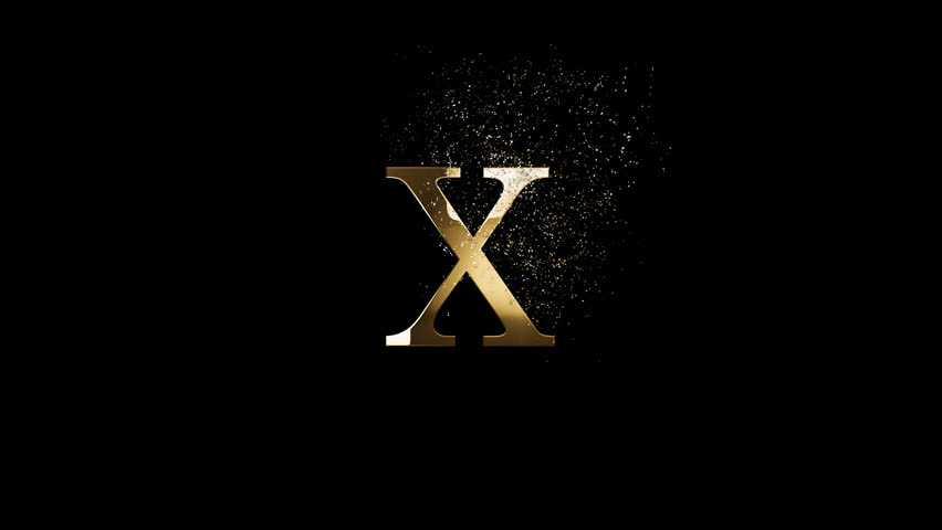 Gold letter X with gold particles and alpha channel, gold alphabet