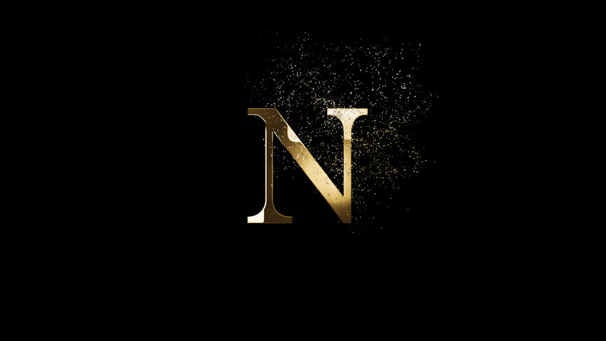 Gold letter N with gold particles and alpha channel, gold alphabet