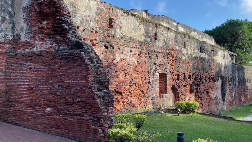 Historic walls of Fort Zeelandia(Anping Fort) in Tainan, Taiwan. Original wall of red bricks imported from Batavia and laid by the soldiers of the Dutch East India Company.