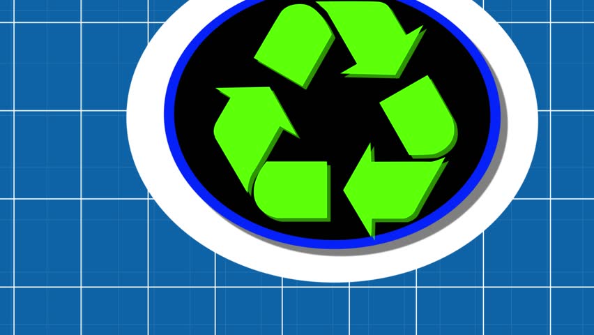 Recycling icon, white and red circle Hud compute circuit board elements radio waves grid background waste data management and sustainable industry symbol abstract digital concept.