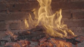 Close-Up of Fireplace and Outdoor Campfire Logs Burning Gently | Soft Crackling Fire Background in HD 120 FPS S-Log3 for Relaxing Visuals and Peaceful Loops - Powered by Shutterstock - Get 15% off with code: PIKWIZARD15