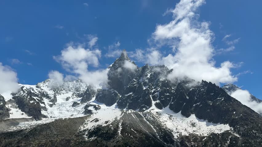 Mont Blanc mountain peak, highest peak of Europe, in Chamonix Mont-Blanc town, France.
