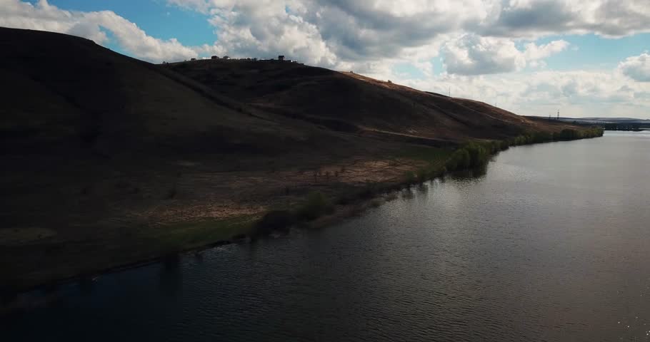 mountainous river bank in spring