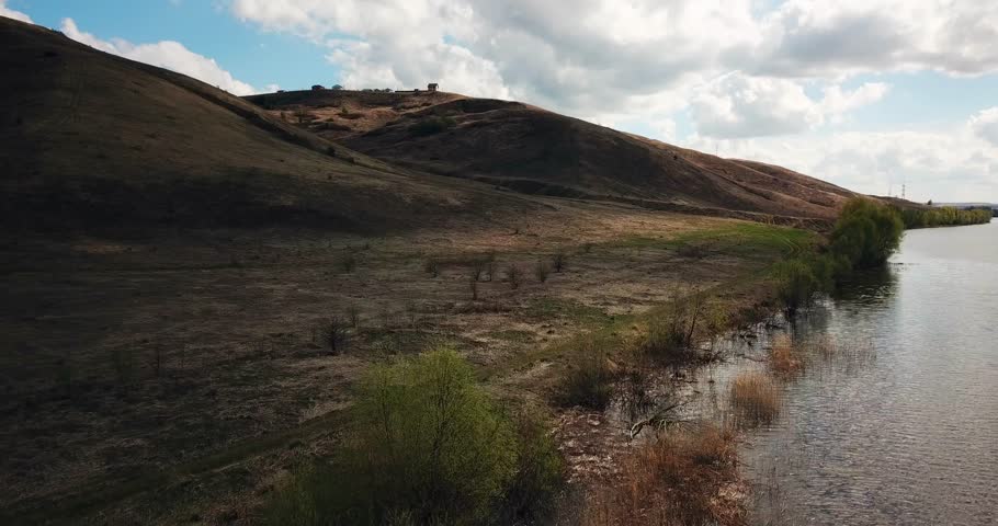 mountainous river bank in spring