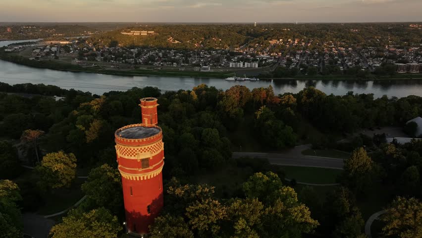 Aerial view of Eden Park water towers, United States.