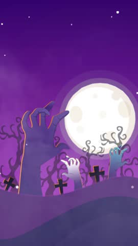 Vertical Halloween Background Animation. Spooky Night Scene with Pumpkins, Bats, and Fog