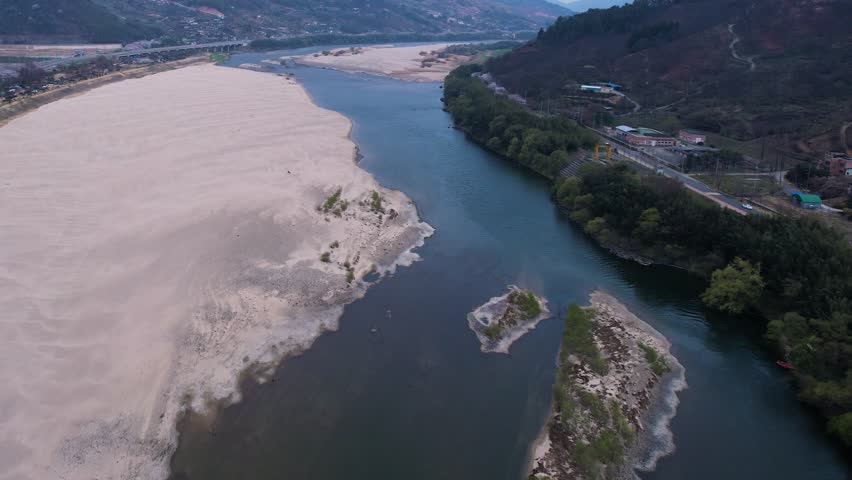 Beautiful riverside seen from the sky