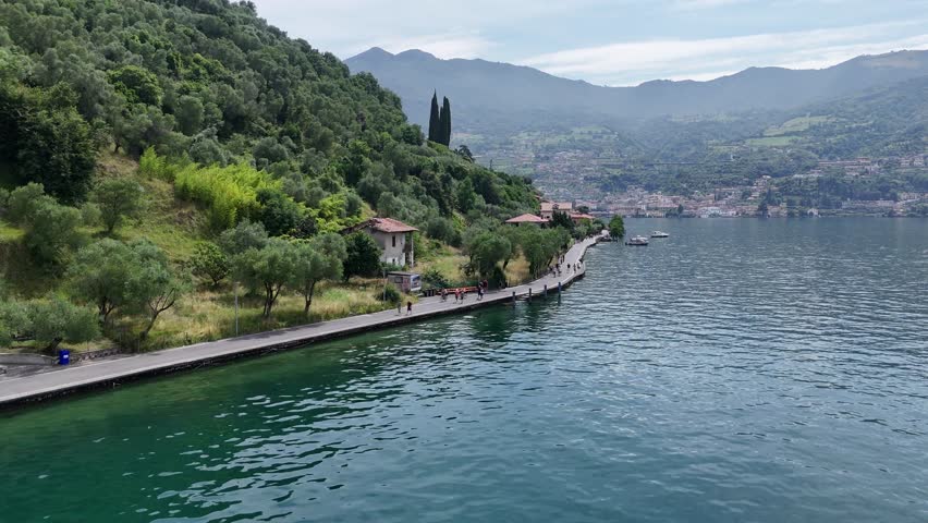 Footpath on Monte Isola Lake Iseo Italy drone,aerial