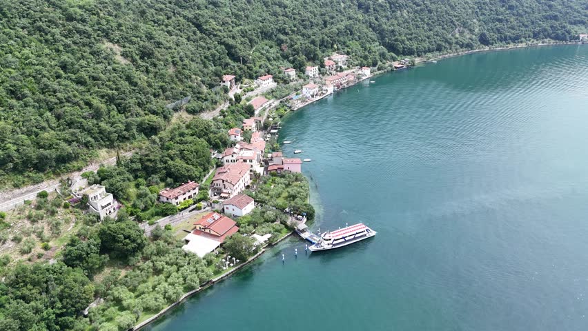 Lakeside village Sensole,Monte Isola,Lake Iseo,Italy,drone,aerial,