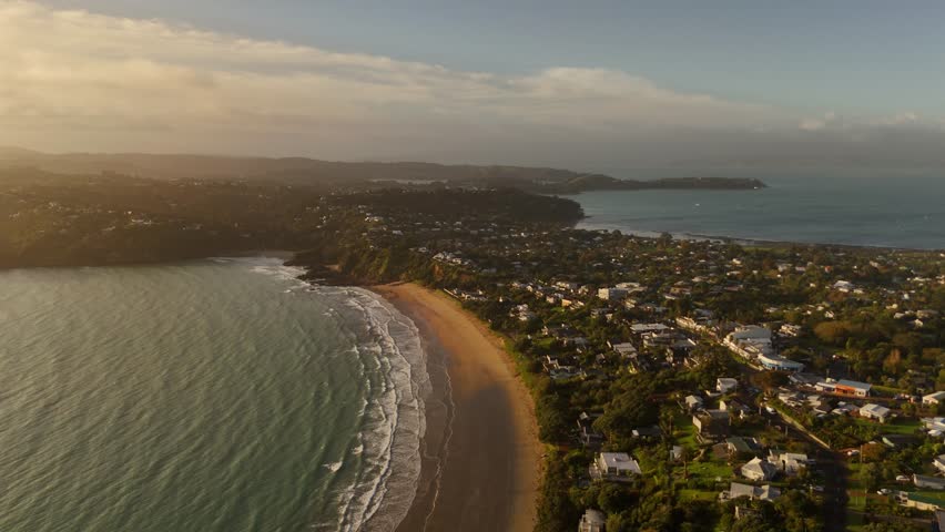 Panoramic View At Haiheke Island At Sunset, Oneroa Area, New Zealand