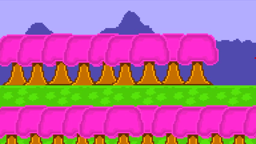 Animation of an old 16-bit game with a ninja passing levels and fighting enemies, pixel art.