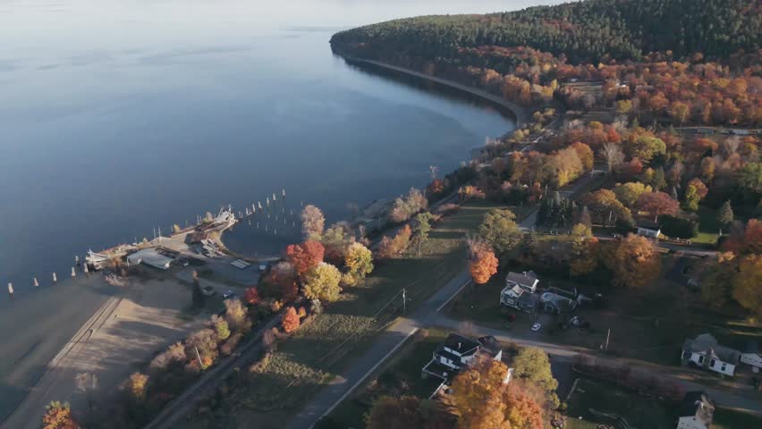 Aerial View of Scenic Lake in Adirondack Mountains, New York State