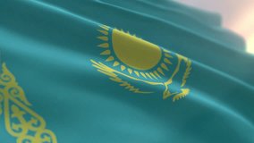Animation of the Republic of Kazakhstan flag with a gold sun in the blue background. Animation of the Asian Kazakhstan nation flag. Animation of the fluttering Kazakhstan country state flag. - Powered by Shutterstock - Get 15% off with code: PIKWIZARD15