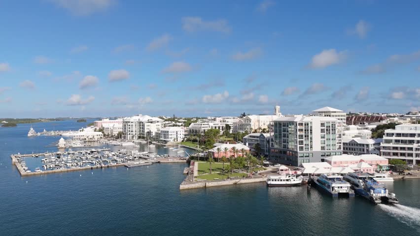 Drone views of Hamilton Harbour, waterfront, city buildings and marina.