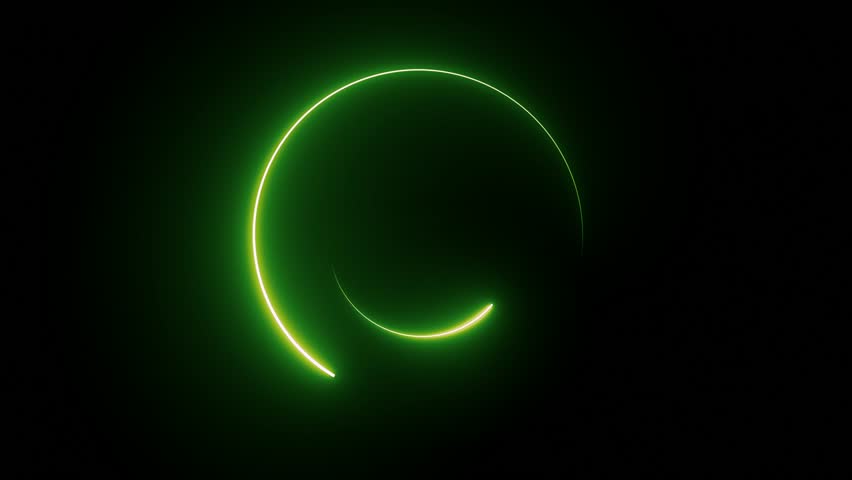 4K Abstract geometric neon background. Green Neon circle lights background.