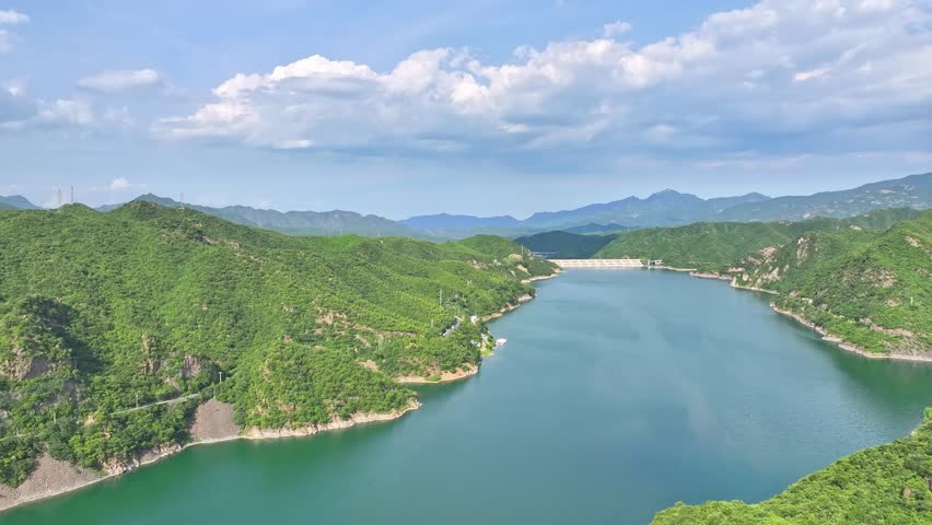 Beijing, China - 13th July 2025 - Aerial view of Zhaitang Reservoir in  Beijing Mentougou