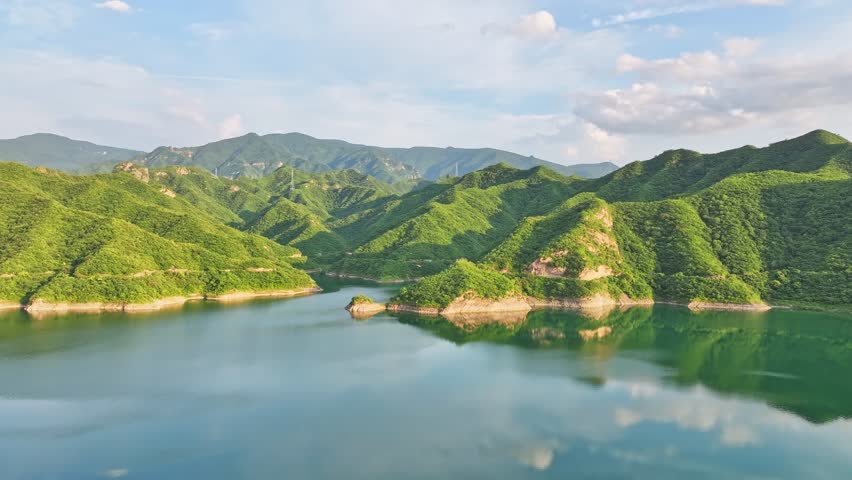 Beijing, China - 13th July 2025 - Aerial view of Zhaitang Reservoir in  Beijing Mentougou