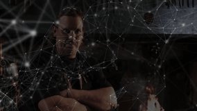 Leather-clad smith tightening straps lighting forge fire and revealing digital grid for smithing. Craftsman, industrial, industrialdesign, manufacturing, steelwork, artisan, rugged - Powered by Shutterstock - Get 15% off with code: PIKWIZARD15