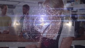 Barista making drink while coworkers pausing when technology sphere appearing above shop counter. Futuristic, collaboration, innovation, modern, digital, networking, professional - Powered by Shutterstock - Get 15% off with code: PIKWIZARD15