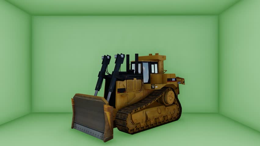 Bulldozer machinery placed in green room studio