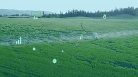 When drone sweeping above field, green holograms floating, updating data to visualize crop health. Agriculture, sustainability, technology, data, environment, innovation, drone - Powered by Shutterstock - Get 15% off with code: PIKWIZARD15