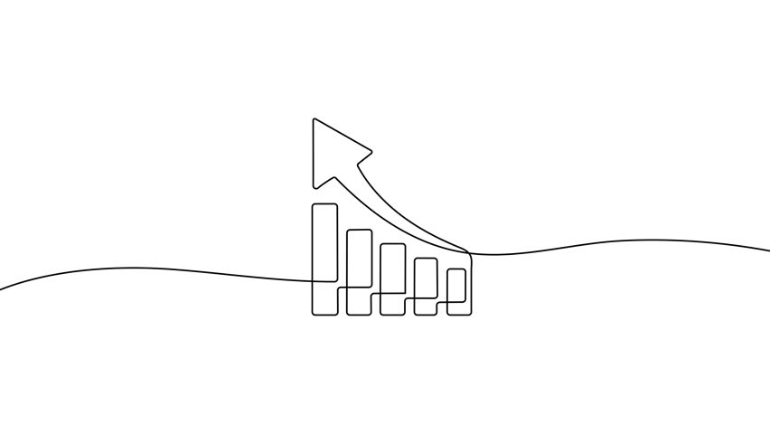 Continuous line graph drawing. Histogram up arrow animation.