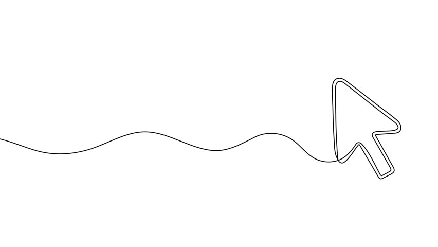 Continuous one line drawing of Arrow cursor, Single line drawing contour motion. Online work concept, minimalistic video.4k self-drawing movie