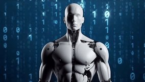 Futuristic robot with digital elements behind. Perfect for AI, cybersecurity, or tech innovation projects. - Powered by Shutterstock - Get 15% off with code: PIKWIZARD15