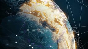At launch 3D globe activating network formation, rotating while pulsing nodes, visualizing data. Futuristic, technology, cyberspace, visualization, digital, innovation, global - Powered by Shutterstock - Get 15% off with code: PIKWIZARD15