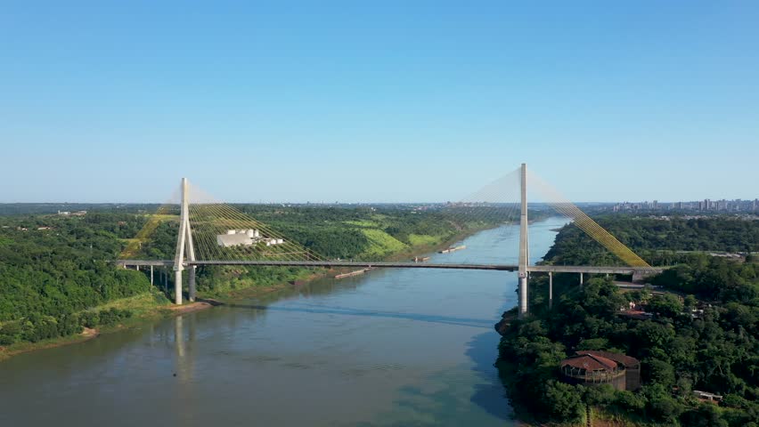 Aerial view of the Integration bridge between Paraguay and Brazil.