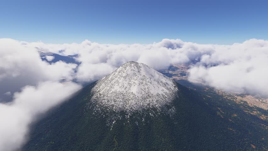 3D - Circular aerial view of the snow at Agua Volcano. Guatemala