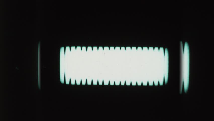 Black and White, Monochrome Universal Countdown Film Leader. Countdown Clock from 8 to 1. Retro Film Effect with scratches, markers and grain. Inverse negative reel. Geometric Pattern
