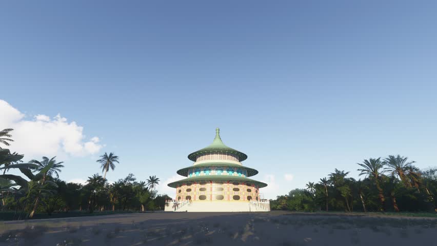 3D - Aerial drone view of Sanggar Agung Temple in Surabaya. Jawa Timur. Indonesia