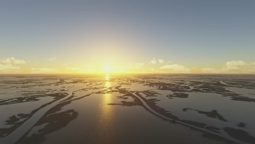 3D - Sunset aerial view of Pass A Loutre State Wildlife Management Area in Venice. Louisiana. United States
