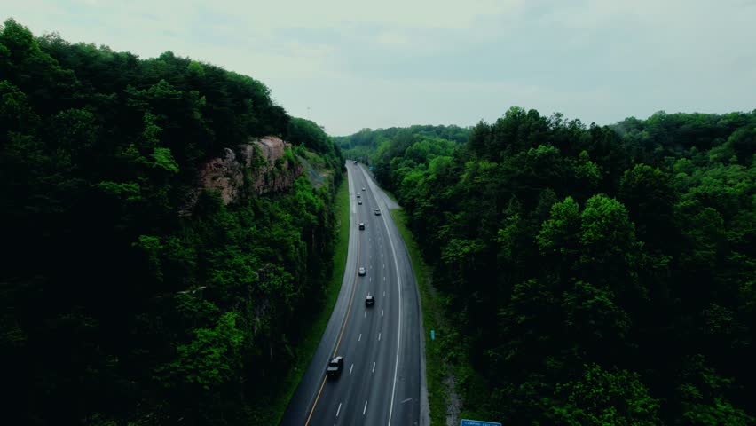 Semi Truck Driving Interstate 40 Through Tennessee’s Smoky Mountains