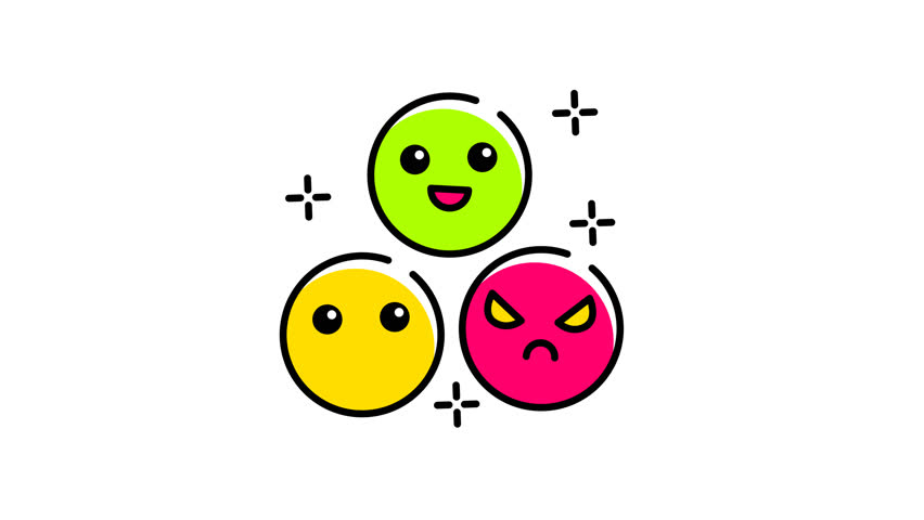 animation of Three emojis showcasing a range of emotions suitable for illustrating mood swings in social media posts or mental health content.