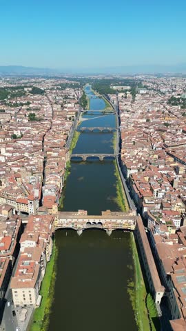 Florence Italy aerial drone vertical video Tuscany Europe city Renaissance art architecture