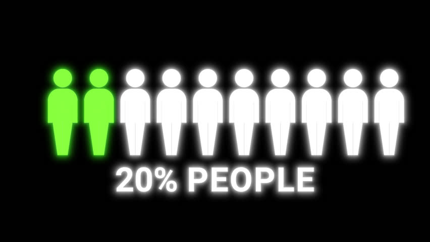 Green glow fills silhouettes of people to show 20%. Useful for animated infographics, health data, or progress charts. Transparent background.	